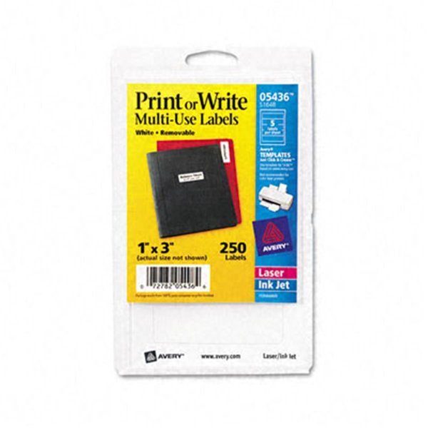 Avery Avery 05436 Print or Write Removable Multi-Use Labels- 1 x 3- White- 250/Pack 5436